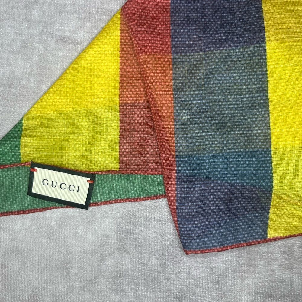 GUCCI New Multicolor Cotton Baiadera Square Scarf Stripe - Picture 4 of 8